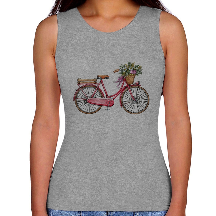 Regata Feminina Bicicleta Vintage Romântica - Cinza