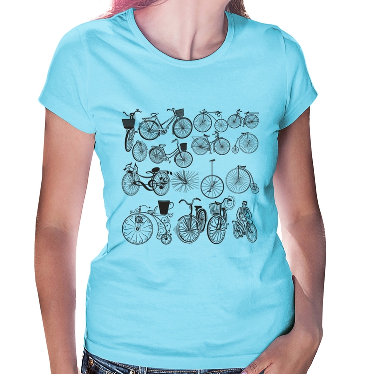 Baby Look Bicicletas antigas - Azul Bebê