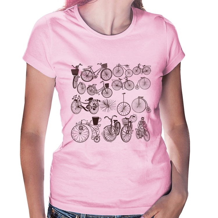 Baby Look Bicicletas antigas - Rosa Bebê