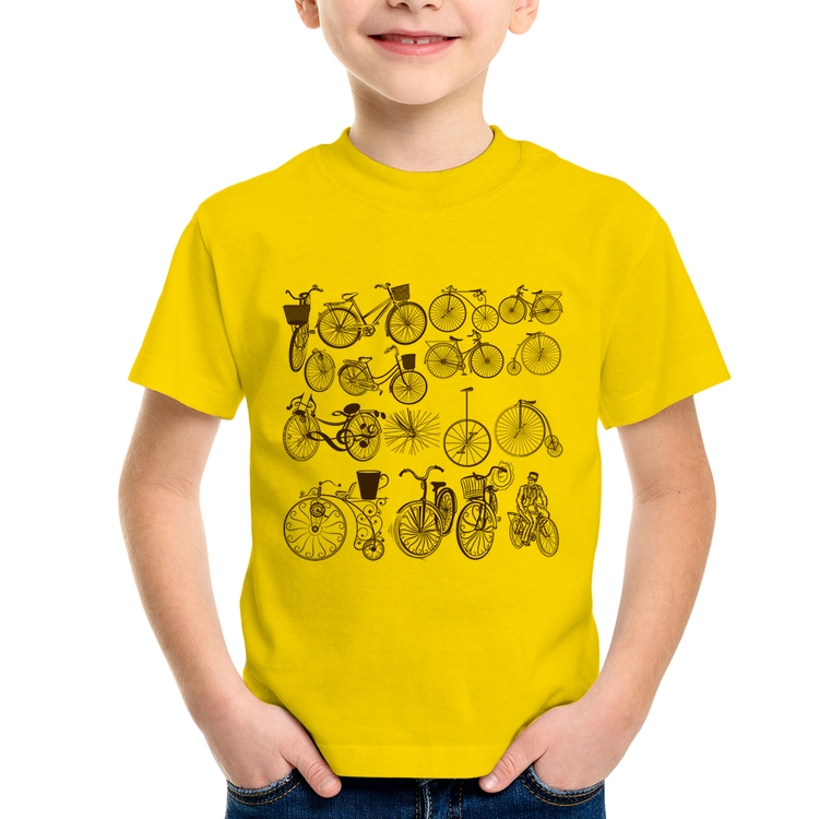 Camiseta Infantil Bicicletas antigas - Amarela