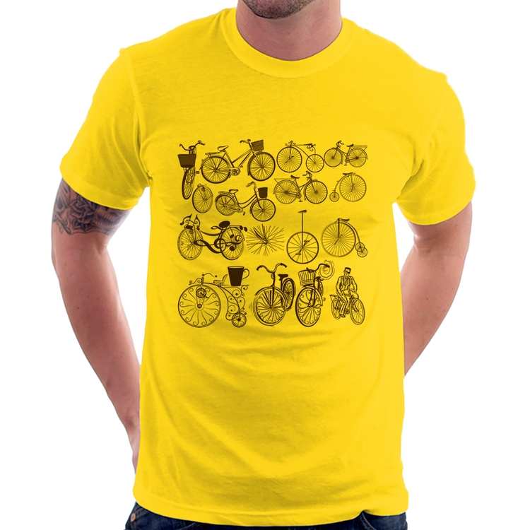Camiseta Bicicletas antigas - Amarela