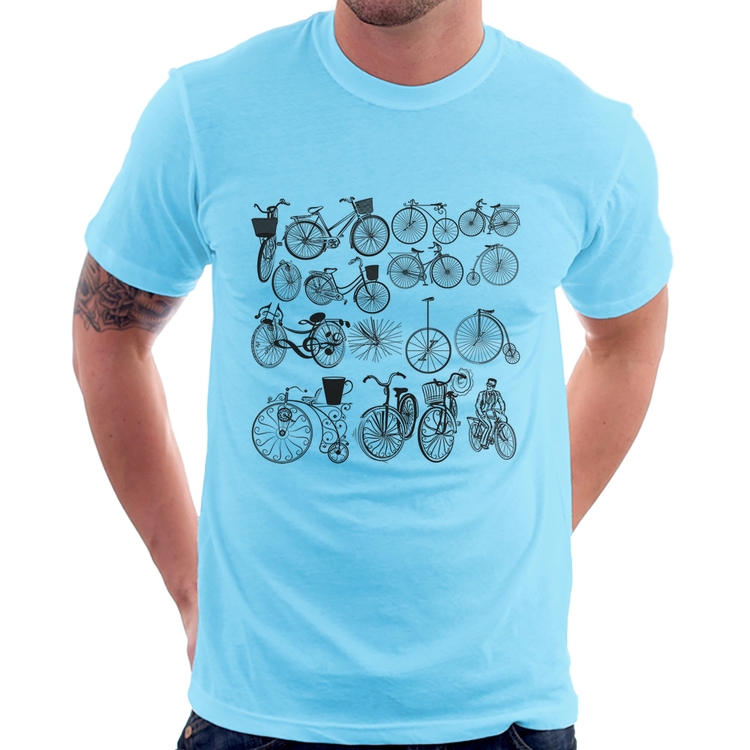 Camiseta Bicicletas antigas - Azul Bebê