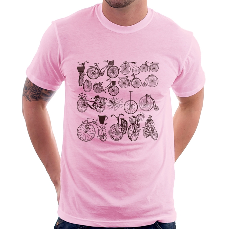 Camiseta Bicicletas antigas - Rosa Bebê