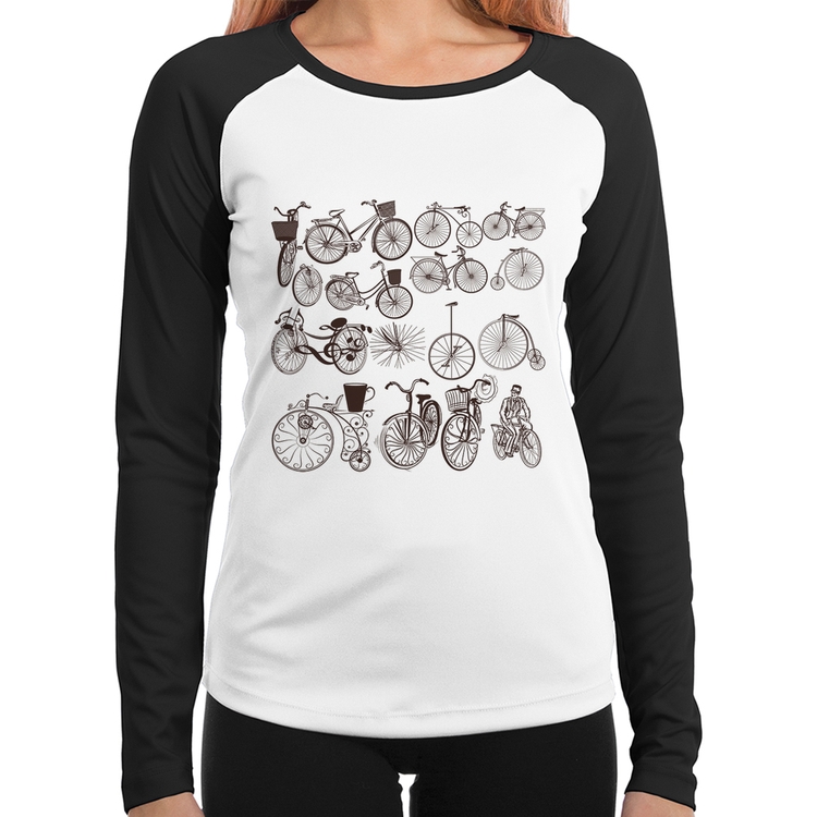 Baby Look Raglan Bicicletas antigas Manga Longa