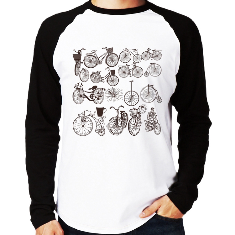 Camiseta Raglan Bicicletas antigas Manga Longa
