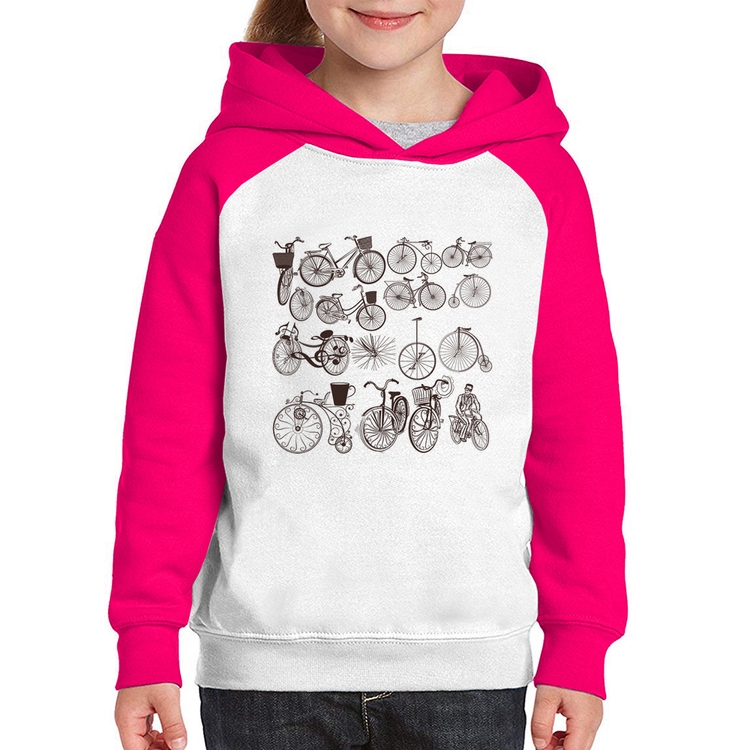 Moletom Infantil Bicicletas antigas - Branco/Rosa