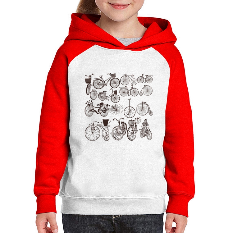 Moletom Infantil Bicicletas antigas - Branco/Vermelho