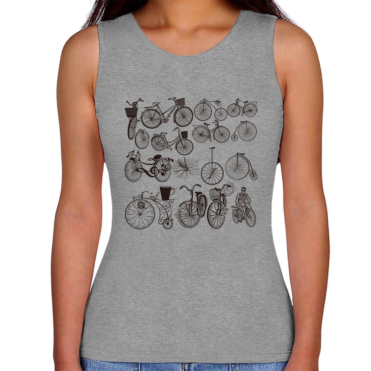 Regata Feminina Bicicletas antigas - Cinza