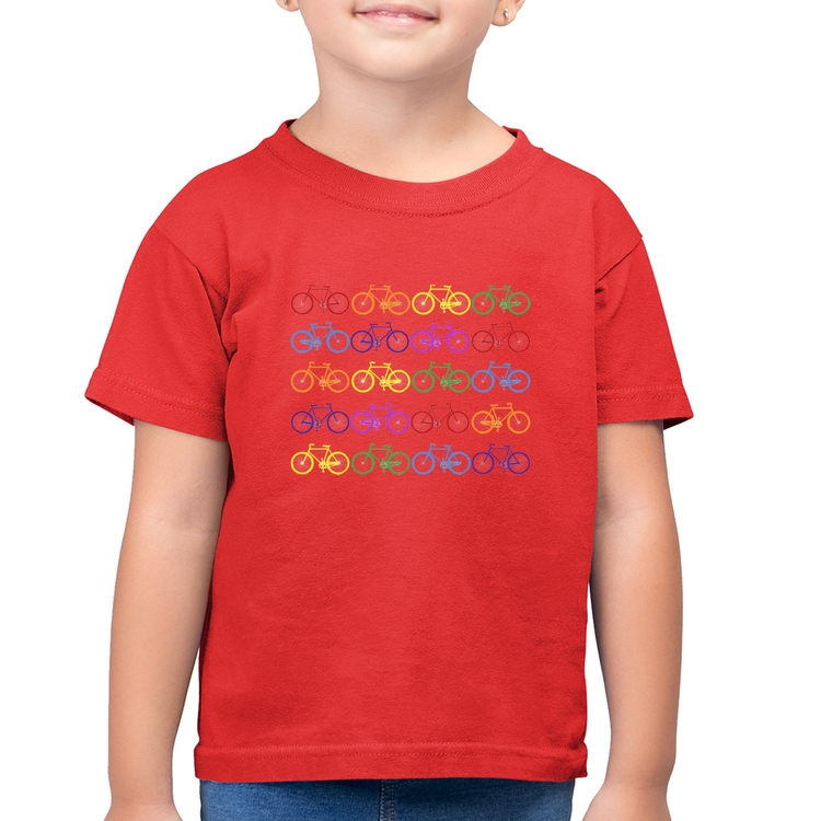 Camiseta Algodão Infantil Bicicletas Coloridas - Vermelha