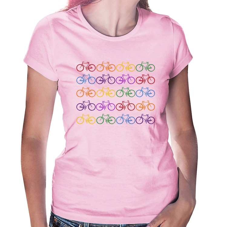 Baby Look Bicicletas Coloridas - Rosa Bebê