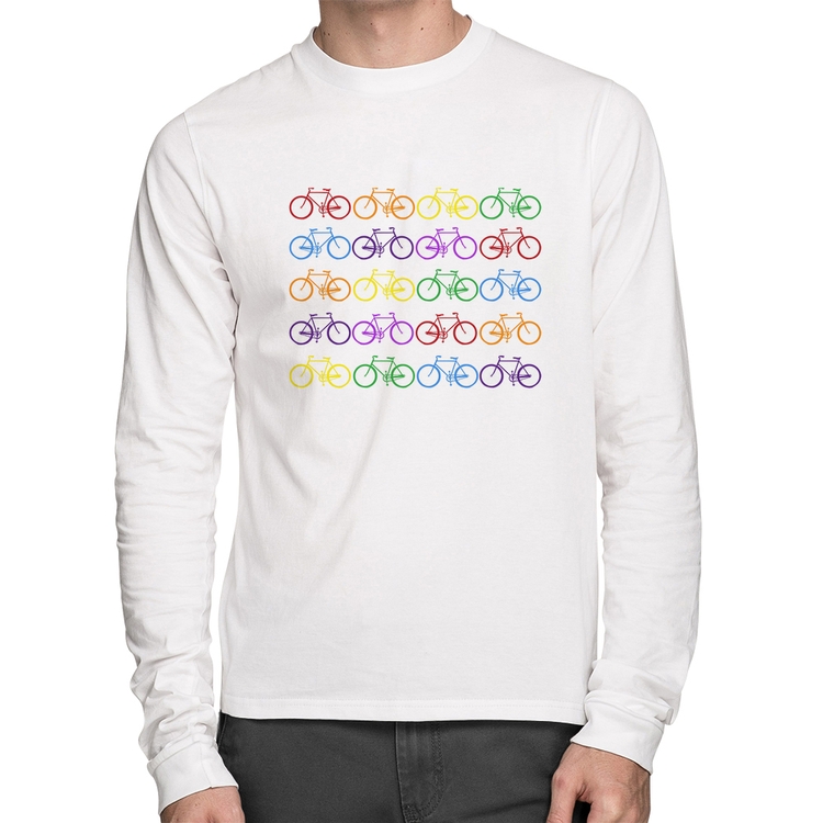 Camiseta Algodão Bicicletas Coloridas Manga Longa - Branca