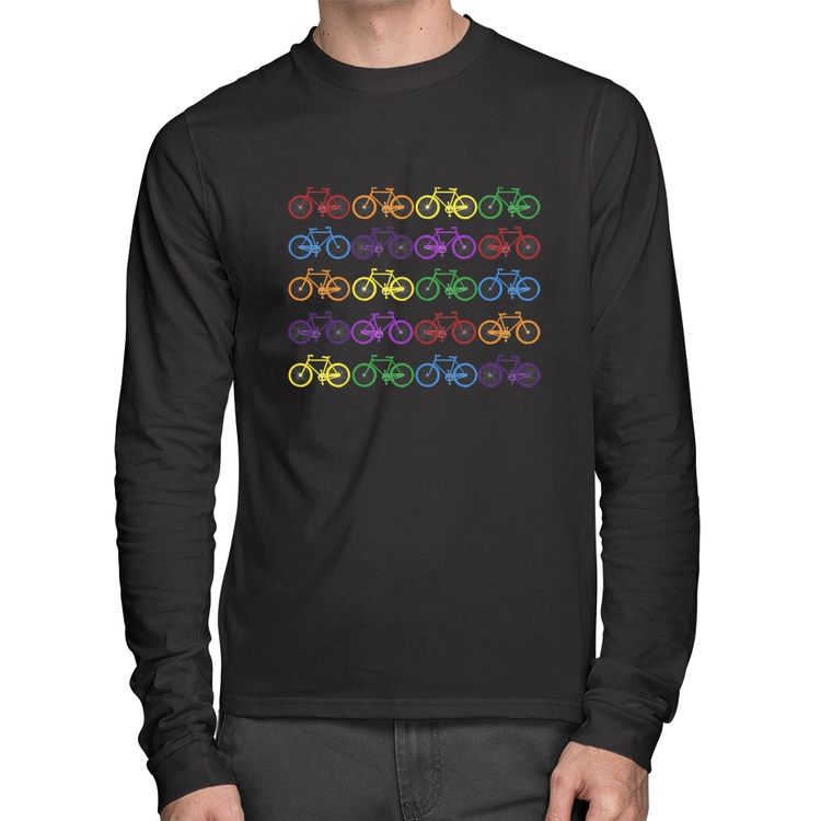 Camiseta Algodão Bicicletas Coloridas Manga Longa