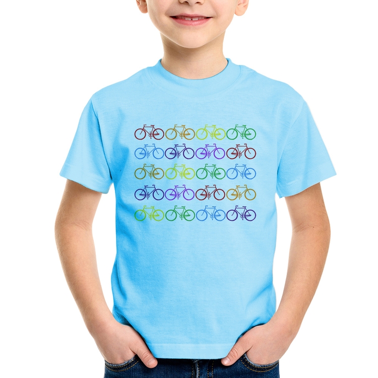 Camiseta Infantil Bicicletas Coloridas - Azul Bebê