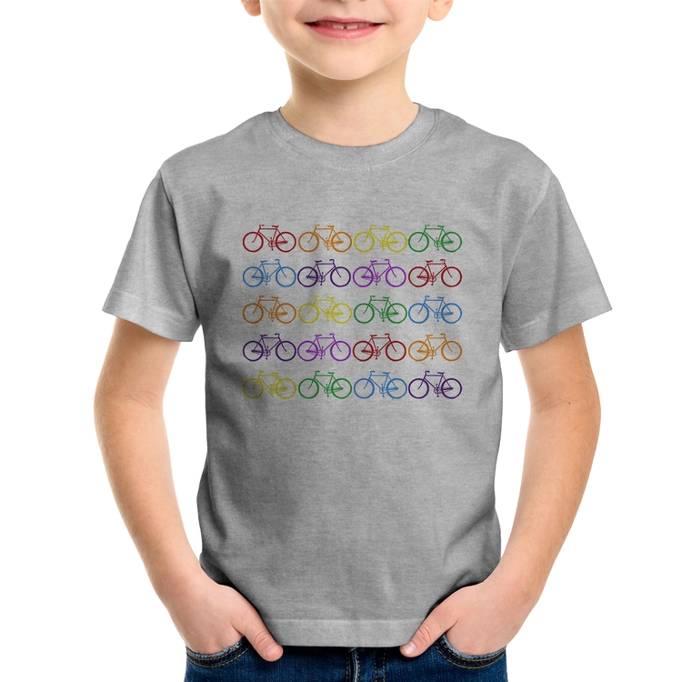 Camiseta Infantil Bicicletas Coloridas - Cinza
