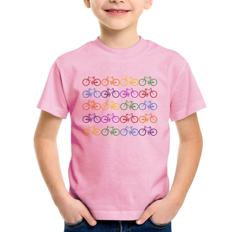Camiseta Infantil Bicicletas Coloridas - Rosa Bebê