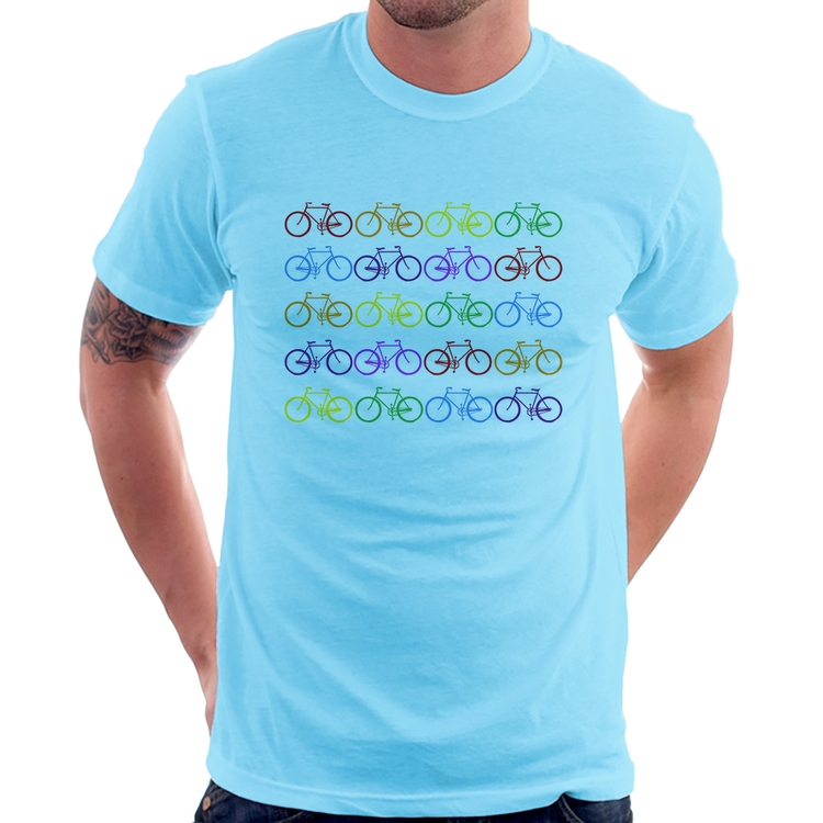 Camiseta Bicicletas Coloridas - Azul Bebê