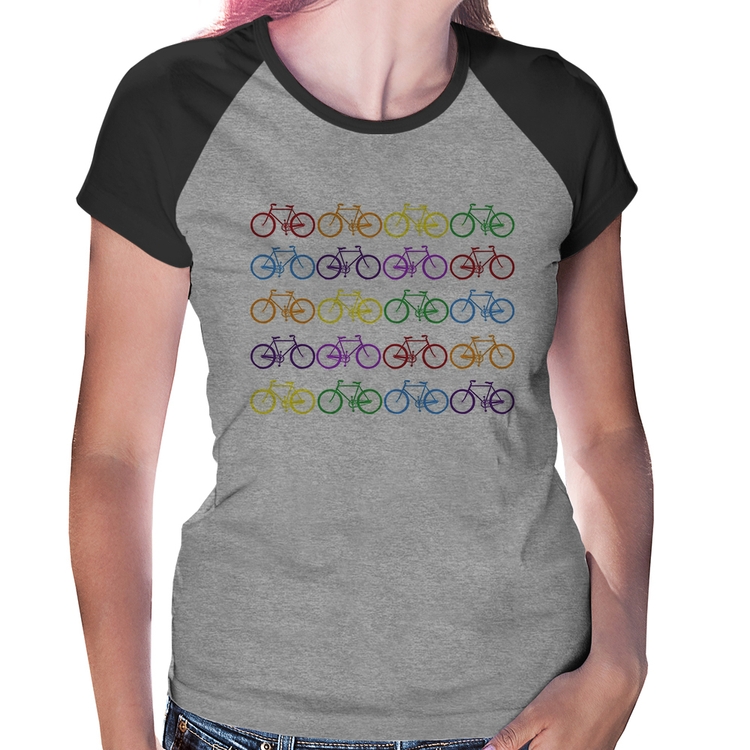 Baby Look Raglan Bicicletas Coloridas - Cinza/Preto