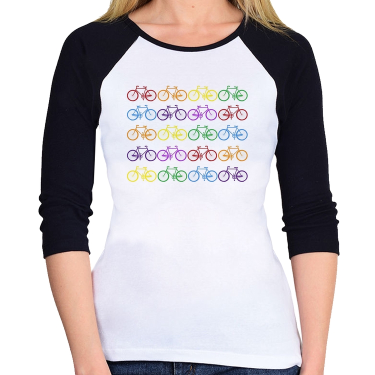Baby Look Raglan Bicicletas Coloridas Manga 3/4