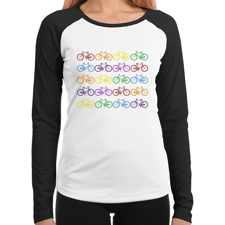 Baby Look Raglan Bicicletas Coloridas Manga Longa