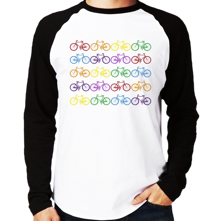 Camiseta Raglan Bicicletas Coloridas Manga Longa