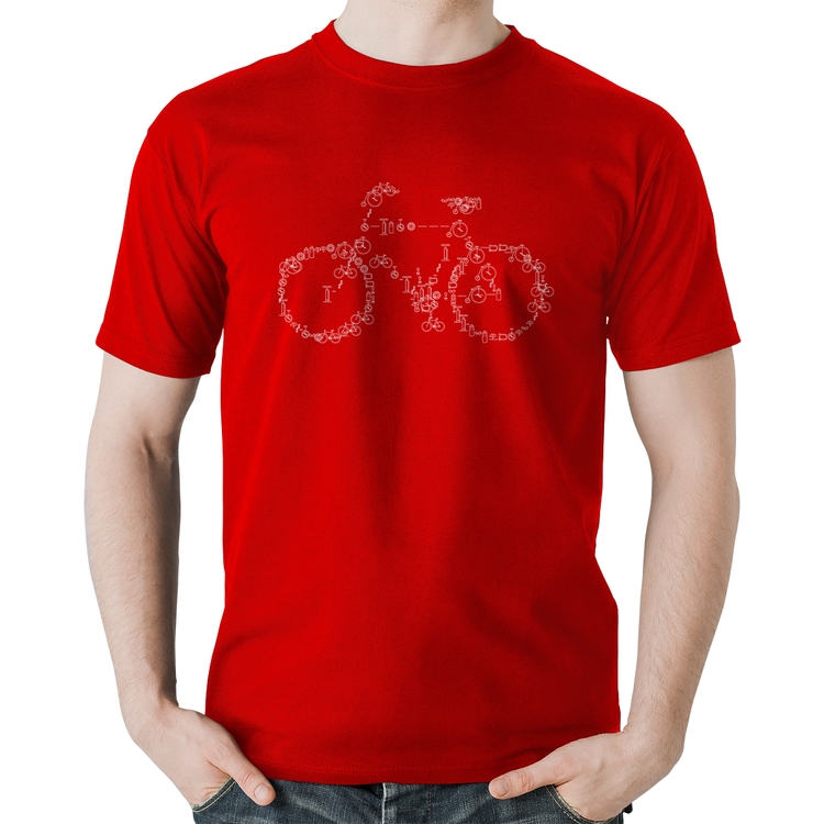 Camiseta Algodão Bicicletas e Símbolos - Vermelha