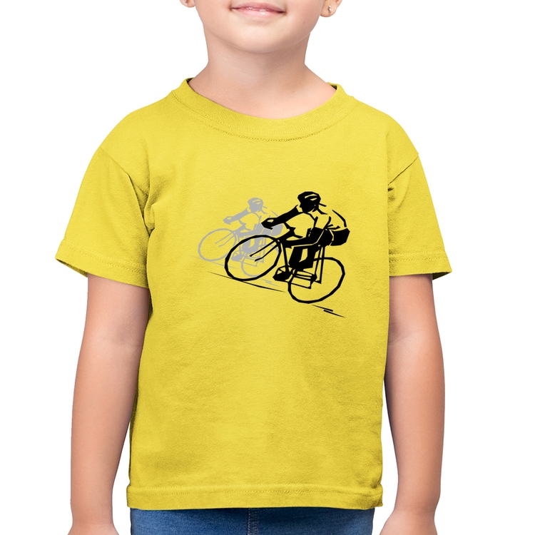 Camiseta Algodão Infantil Bike Corrida - Amarelo Canário