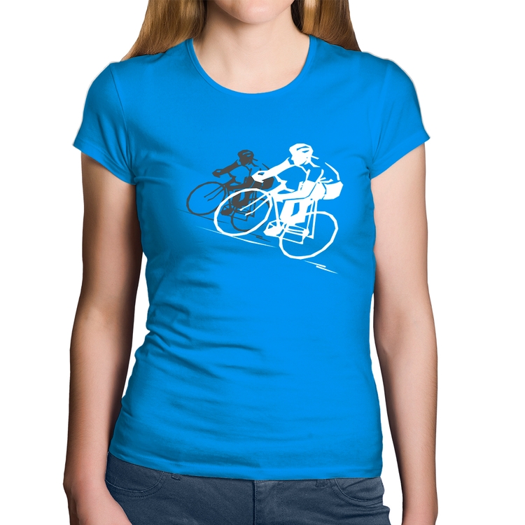 Baby Look Algodão Bike Corrida - Azul