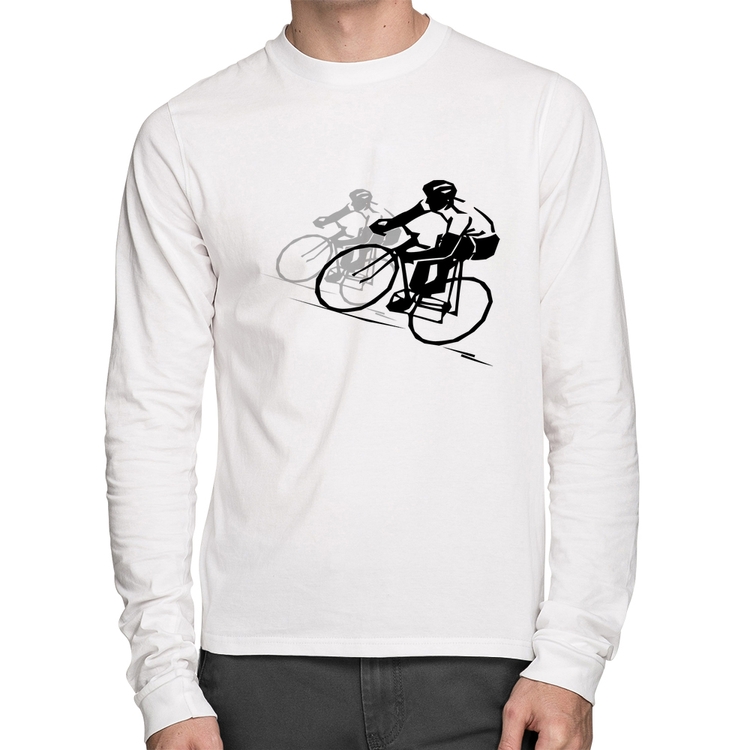 Camiseta Algodão Bike Corrida Manga Longa - Branca