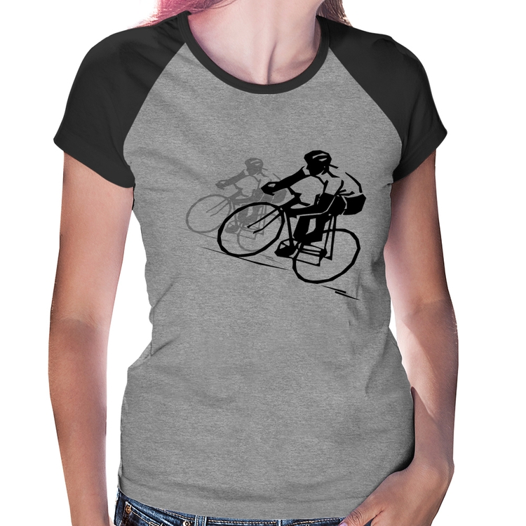 Baby Look Raglan Bike Corrida - Cinza/Preto