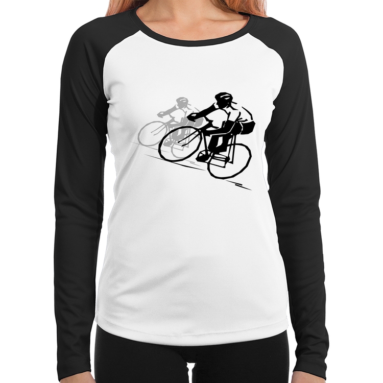 Baby Look Raglan Bike Corrida Manga Longa