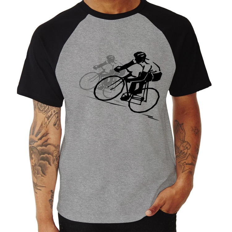 Camiseta Raglan Bike Corrida - Cinza/Preto