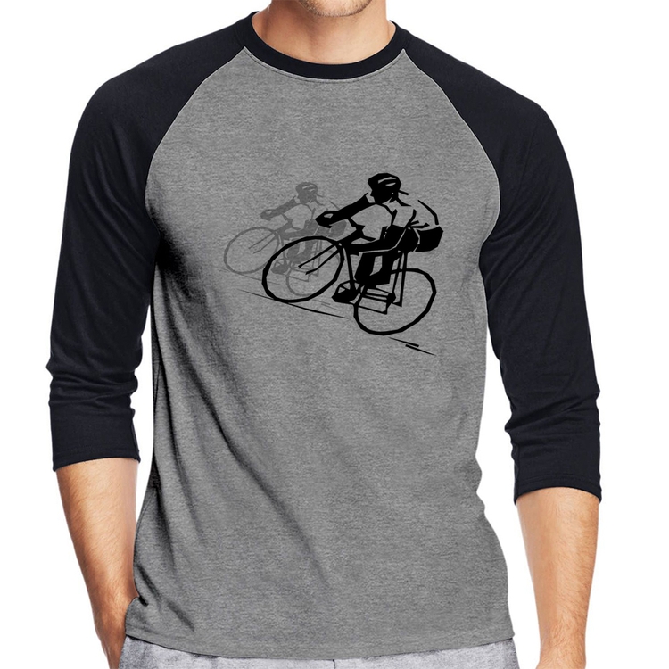 Camiseta Raglan Bike Corrida Manga 3/4 - Cinza/Preto