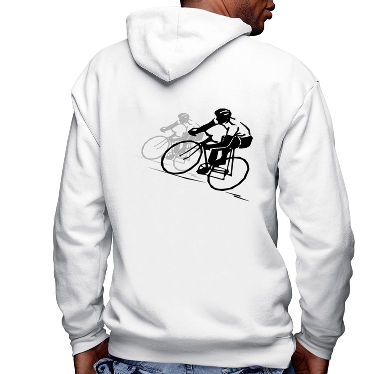 Blusa Moletom Bike Corrida Masculina com Capuz e Zíper - Branca