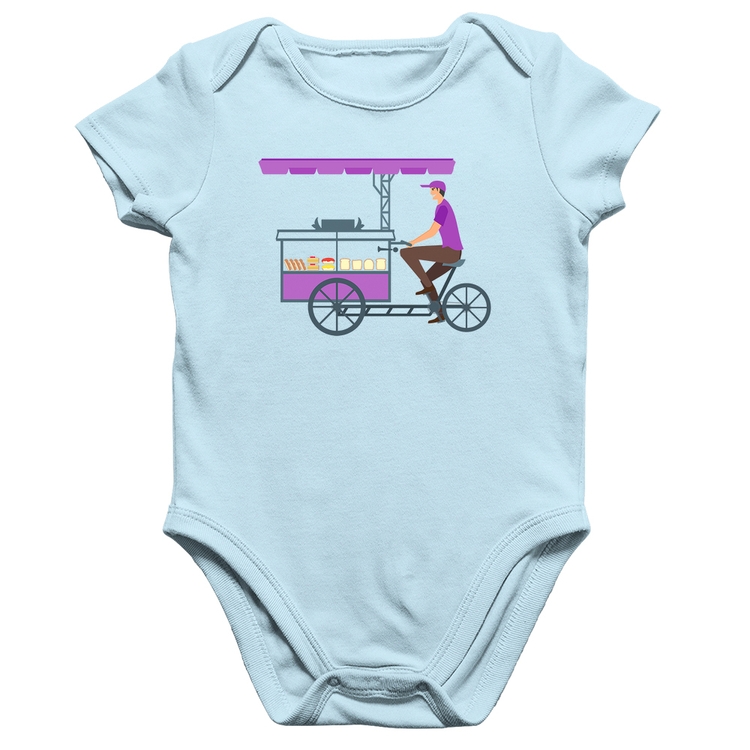 Body Bebê Algodão Bike Food - Azul Bebê