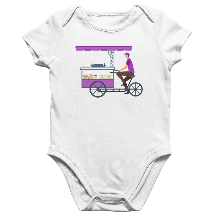 Body Bebê Algodão Bike Food - Branco