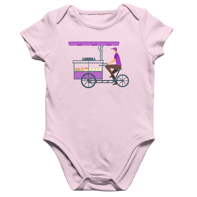 Body Bebê Algodão Bike Food - Rosa Bebê