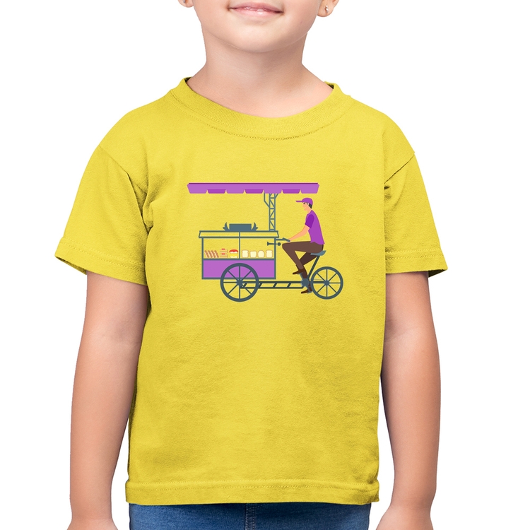Camiseta Algodão Infantil Bike Food - Amarelo Canário