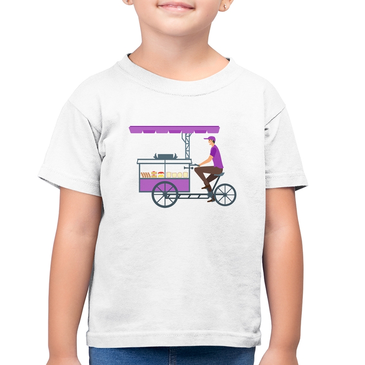 Camiseta Algodão Infantil Bike Food - Branca