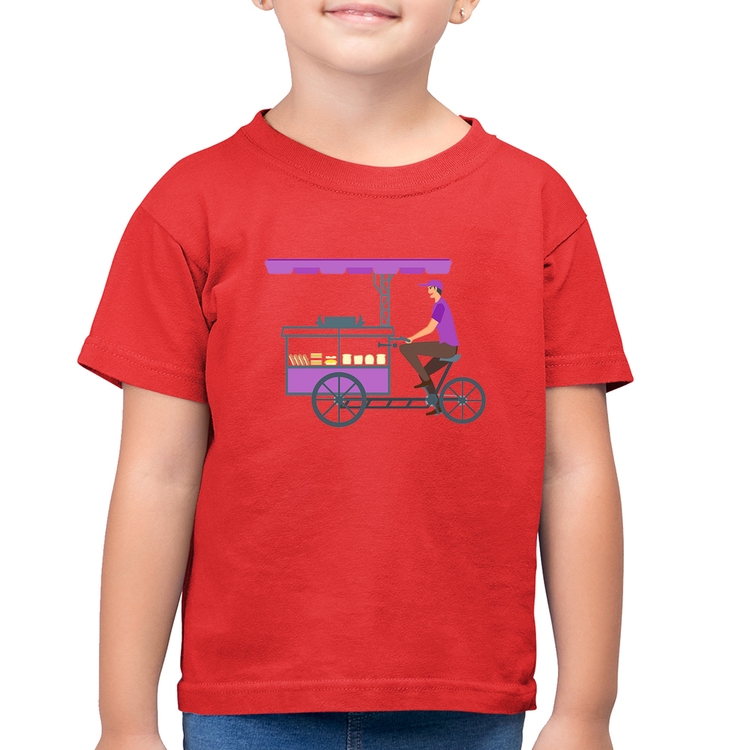 Camiseta Algodão Infantil Bike Food - Vermelha