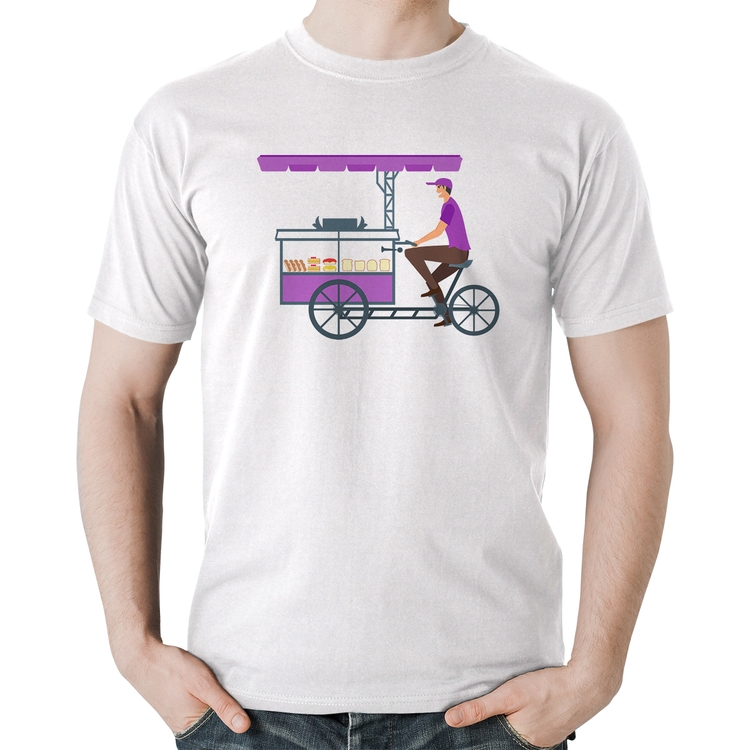 Camiseta Algodão Bike Food - Branca