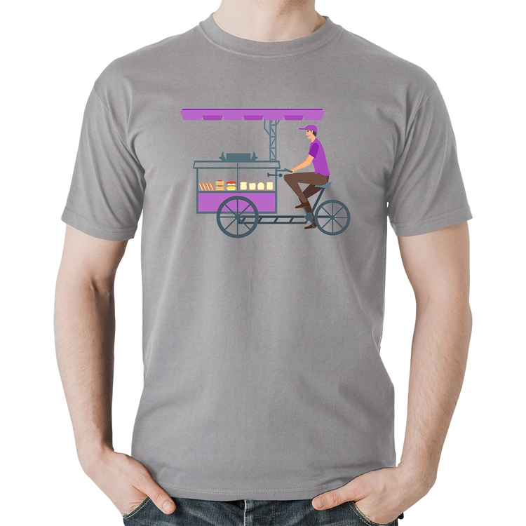 Camiseta Algodão Bike Food - Cinza