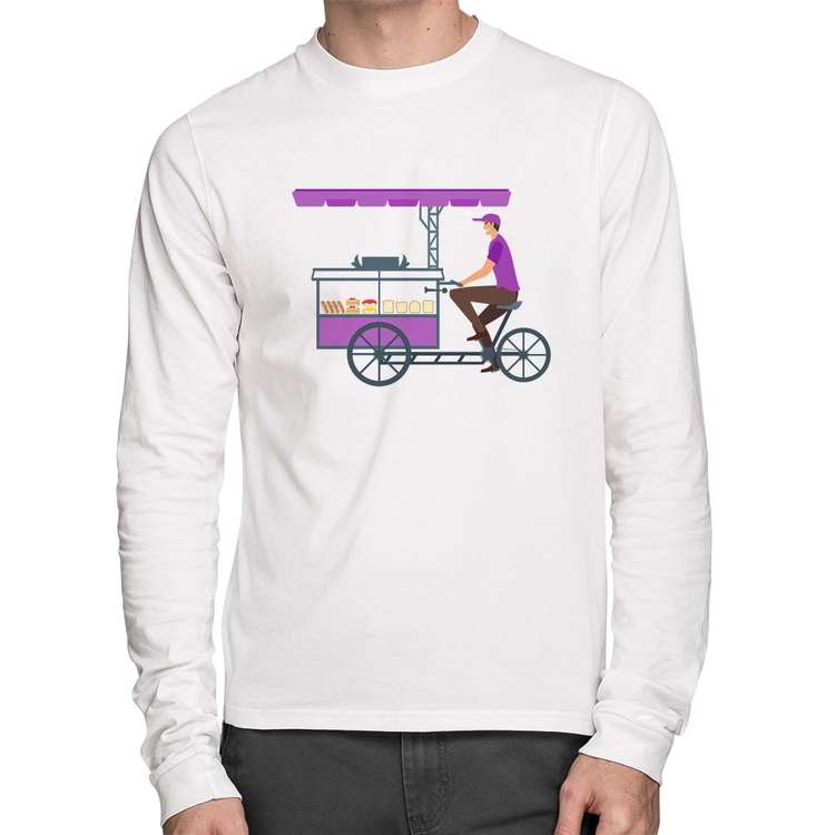 Camiseta Algodão Bike Food Manga Longa - Branca
