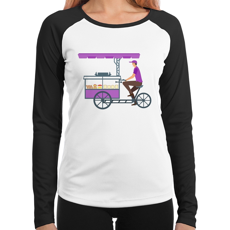 Baby Look Raglan Bike Food Manga Longa