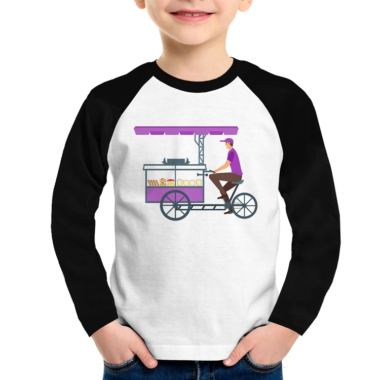 Camiseta Raglan Infantil Bike Food Manga Longa
