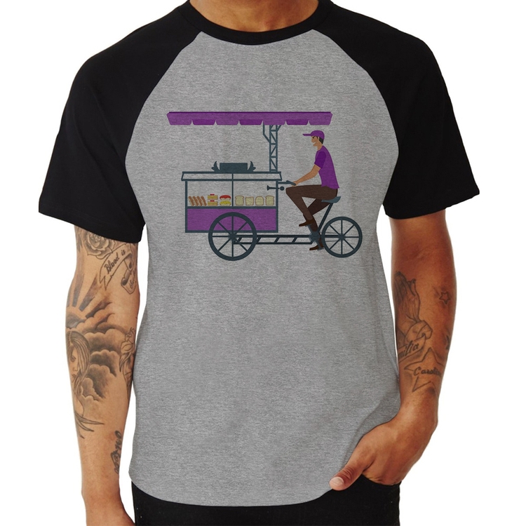 Camiseta Raglan Bike Food - Cinza/Preto
