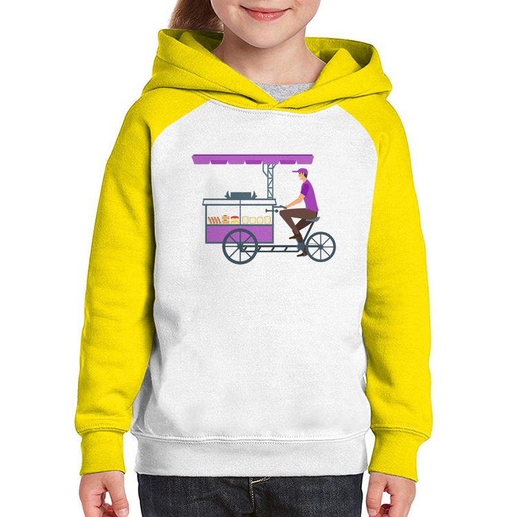 Moletom Infantil Bike Food - Branco/Amarelo