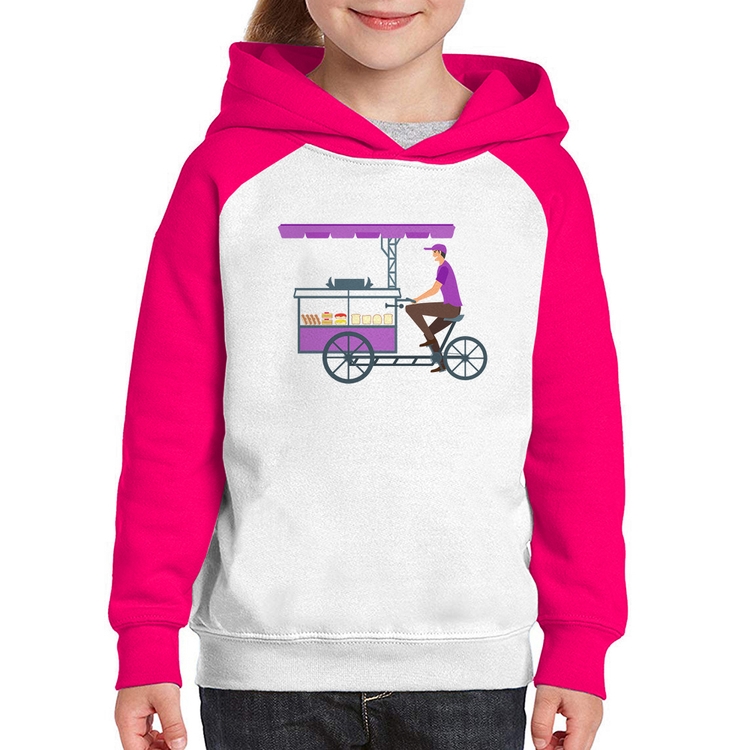 Moletom Infantil Bike Food - Branco/Rosa