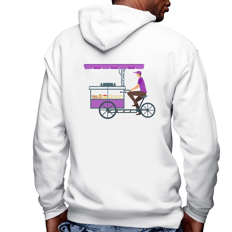 Blusa Moletom Bike Food Masculina com Capuz e Zíper - Branca
