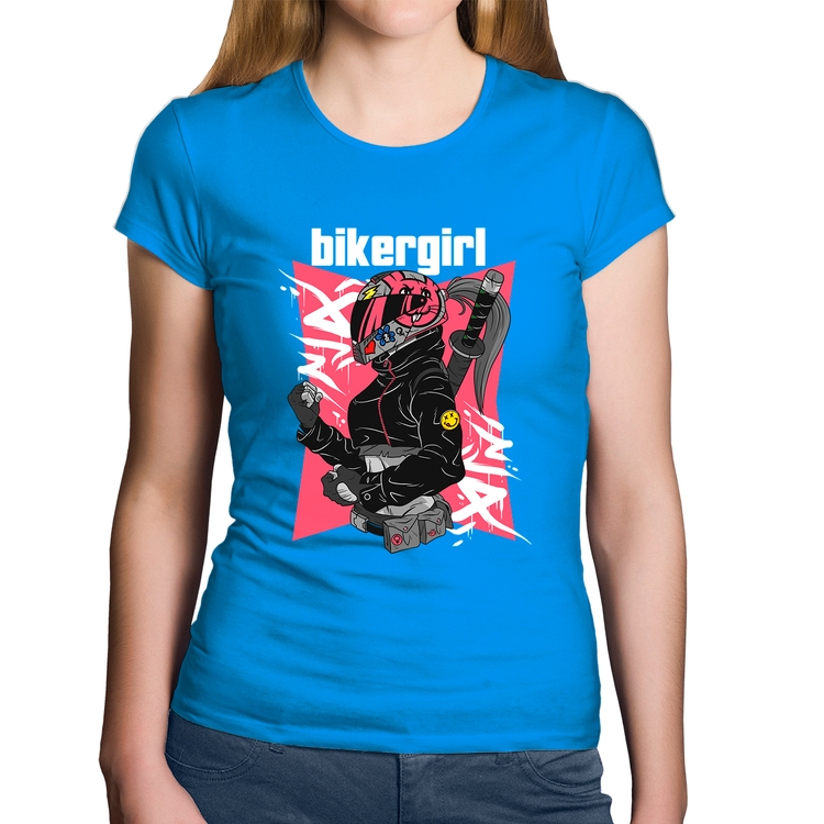 Baby Look Algodão Biker Girl - Azul