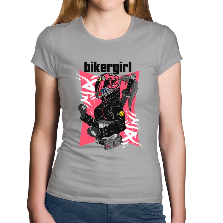 Baby Look Algodão Biker Girl - Cinza